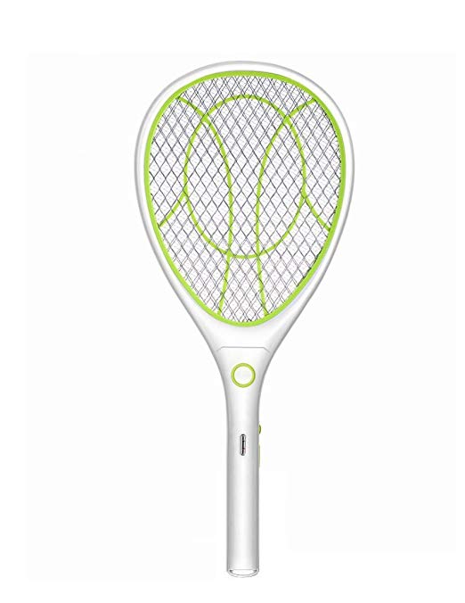 Electric Mosquito Fly Bugs Swatter Zapper Bat Racket, Pests Insects Control Killer Repellent, USB Rechargeable, LED Lighting, Double Layers Mesh Protection (Green)