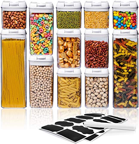 Airtight Food Storage Container Sets - Larger Sizes |Leak Proof & Interchangeable Lids| Pantry Organization| Premium Quality Clear Plastic with White Lids| BPA FREE (12-Piece Set)