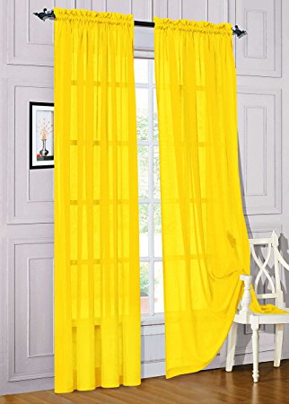 Gorgeous Home 1PC BRIGHT YELLOW SOLID SOFT VOILE SHEER WINDOW CURTAIN PANELS DRAPES 54" WIDE X 84" LONG