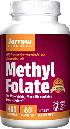 Jarrow Formulas Methyl Folate 5-MTHF Nutritional Supplement, Supports Brain, Memory, Cardiovascular Health, 400 mcg, 60 Count