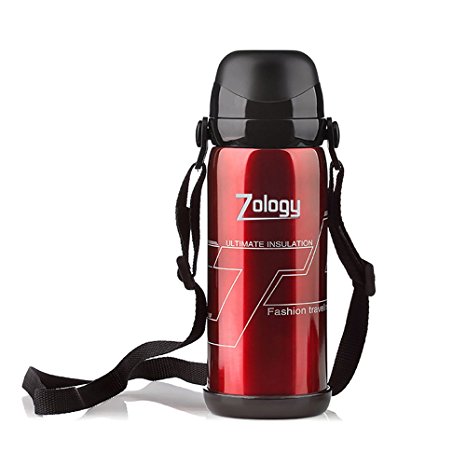 Zology Multipurpose Leakproof Vacuum Insulated Thermos Flask,Premium with Stainless Steel Body and PBA Free Spout and Lockable Lid,Keeps Drinks Temperature in Travelling/Commuting to Work/Outdoor Sporting/Hiking or Camping,800ml (800ml, Red)