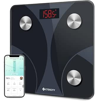 Etekcity Bathroom Scale for Body Weight, BMI, Body Fat, Muscle Mass, Smart Digital Weighing Scale with App& Bluetooth, Accurate Body Composition Analyzer, Ash-black