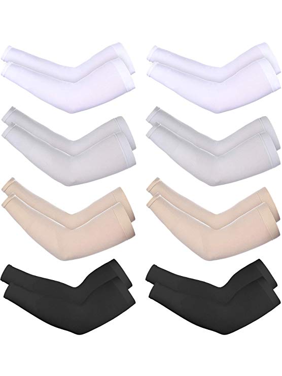 8 Pairs Unisex Arm Sleeves UV Sun Protection Cooling Sleeves for Driving Jogging Golfing Riding Outdoor Activities