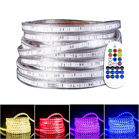 GuoTonG 32.8ft/10m Dimmable strip Lights, Flexible RGB 600 LEDs, 110V, 4 Wires, Waterproof, Connectable, Power Plug Built-in Fuse design, Radio Frequency Controller