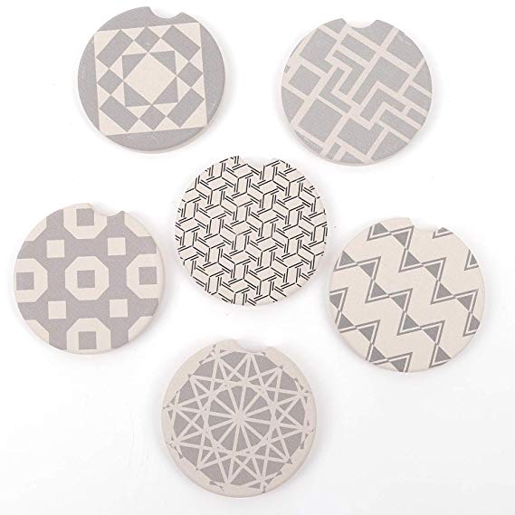 Pack of 6 Ceramic Absorbent Car Coasters Auto Cup Holder Coasters Car Accessories to Keep Your Car Cup Holders Clean and Dry 2.56'' Fit Most Cars