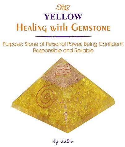 Aatm Yellow Clear Crystal Orgone Pyramid for EMF Protection Chakra Healing Meditation (3 and 3 Inches)