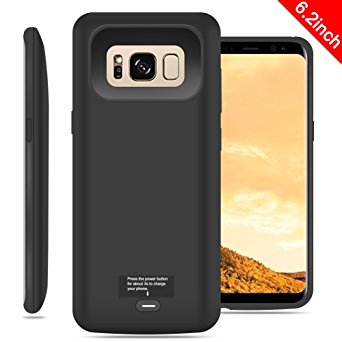 Galaxy S8 Plus Battery Case,TQTHL 5500mAh Ultra Slim Portable Charger Type C Extended Battery Juice Pack Rechargeable Power Bank Cover Charging Case for Samsung Galaxy S8 (2017)-6.2 inch Black