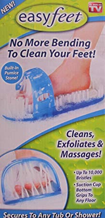 EASY FEET w Built In Pumice Stone Secures to Bath or Shower! Cleans, Exfoliates & Massages