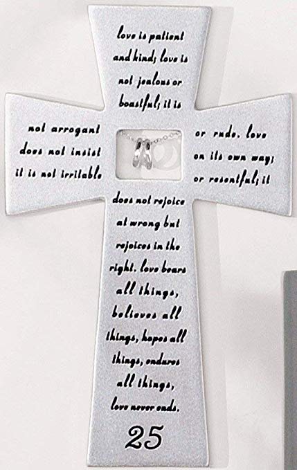 Roman 25th Silver Wedding Anniversary Wall Cross Love Never Fails