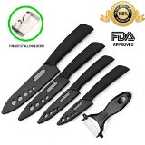 Ceramic Knife HOMETEK8482 Knife Set With Sheath - 6 Chef Knife 5 Utility Knife 4 Fruit Knife 3 Paring Knife One Peeler - Black Handle and Black Blade