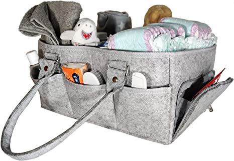 Baby Diaper Caddy Felt Grey Essential Organiser Nappy Toys Storage Nursery Changing Bag Newborn