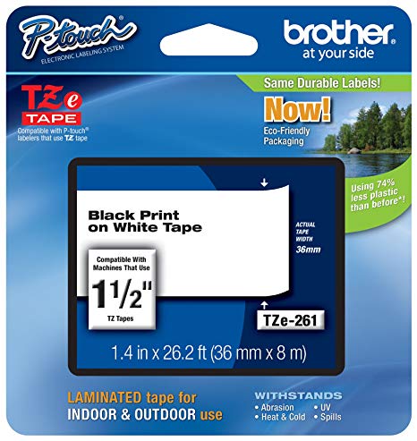 Brother Laminated Black on White 1 1/2 Inch Tape - Retail Packaging (TZe261) - Retail Packaging