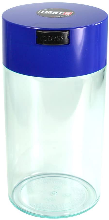 Tightpac America, Inc. Tightvac - 3 to 12 Oz Vacuum Sealed Storage Container, 1.3-Liter/1.1-Quart, Dark Blue Cap & Clear Body