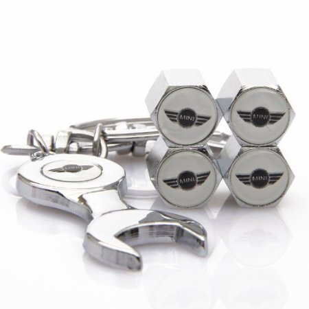 4Pcs Chrome Wheel Tire valve stems and Caps with Wrench Key Chain For BMW Mini Cooper