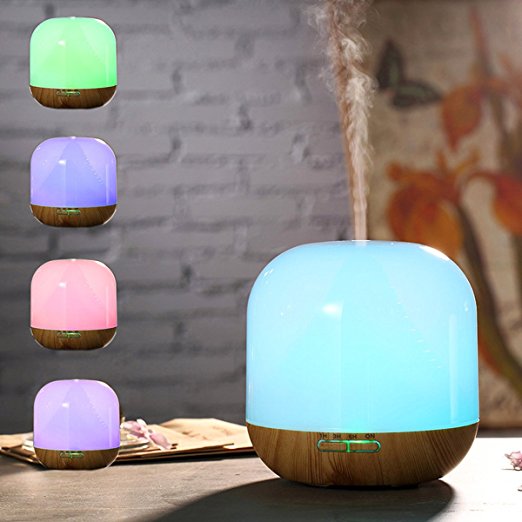 Hippih 300ml Multi-Color Light Cool Mist Humidifier with Aromatherapy for Office Bedroom , Light Wood