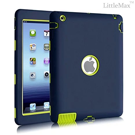 iPad Case,iPad 2/3/4 Case,LittleMax(TM) [Shock Proof] [Scratch Free] Hybrid Hard Protective Case3 in 1 Combo Bumper Case Cover for iPad 2/3/4 [Free Cleaning Cloth,Stylus Pen] (Dark Blue & Yellow)