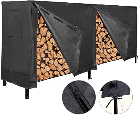 RedSwing Firewood Rack Cover 8 Ft, Wood Rack Cover, Heavy Duty and Water Resistant 600D Oxford Log Rack Cover with Secure String Ties and Zipper Design, All Weather Protection