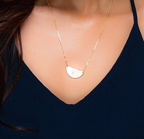 Personalized Half Hammered Circle Moon Initial Pendant Necklace, 14K Rose Gold fill, 14K Gold Fill, 925 Sterling Silver Delicate Layering Gratitude Sister Jewelry, Girlfriend Gifts