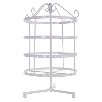 4 Tiers White Rotating Spin Table Top 92 pairs Earring Holder Organizer Stand / Jewelry Stand Display Rack Towers