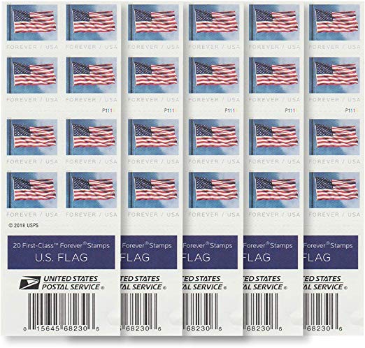 USPS US Flag 2019 Forever First Class Postage Stamps (Book of 100)