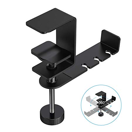 OMOTON Headphone Hanger - 360 Degree Rotation Universal Aluminum Headphone Adjustable Headset Stand Clamp Mount Desk Hook Holder Fits All Headphone Sizes