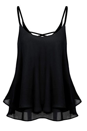 ACEVOG Women Sleeveless Strap Tank Top Chiffon Blouse Hollow Out Back Cami Vest