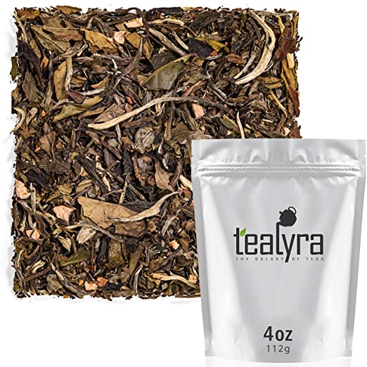 Tealyra - Peach White Peony - White Loose Leaf Tea - High Antioxidants - Low Caffeine - All Natural - 112g (4-ounce)