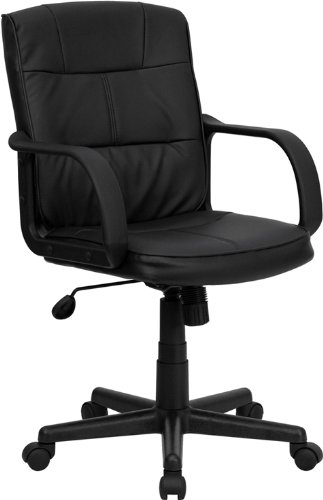 Mid-Back Black Leather Swivel Task Chair with Nylon Arms