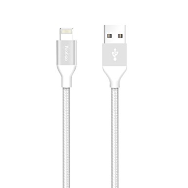 Yoobao 3ft Nylon Braided Apple MFI Certified Lightning Cable 8pin Sync Charging Cord for iPhone X, iPhone 8/ 8 Plus/ 7 / 6s/ 6s Plus/ 6/ 6 Plus/, iPad Mini 2 3 4/ Air/ Pro, iPod Touch - Sliver