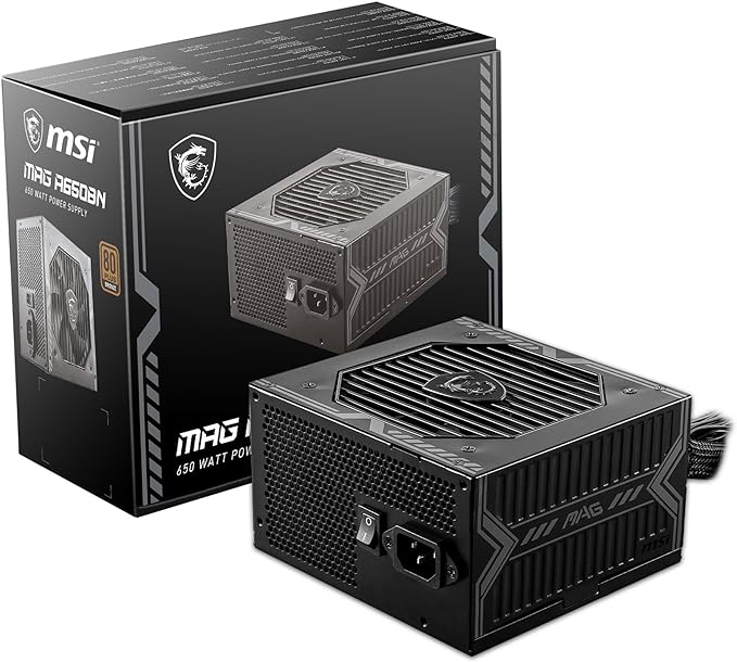 MSI MAG A650BN Gaming Power Supplyr - 80 Plus Bronze Certified 650W - Compact Size - ATX PSU