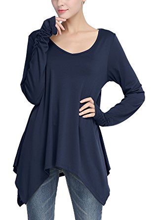 MYIFU Women's Long Sleeve Soft Tunic Top with Thumb Hole Irregular Hem Swing Loose Casual T-Shirt