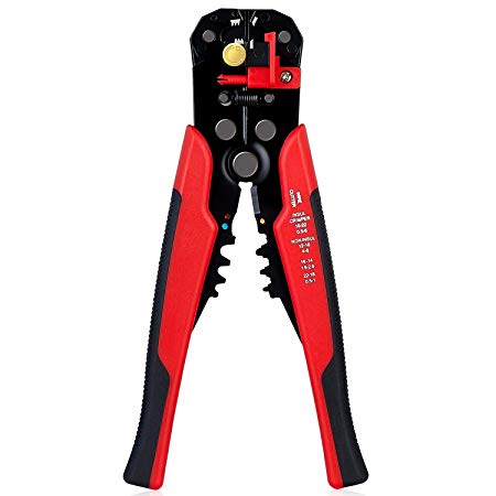 Self-Adjusting Wire Strippers,8"Cable Cutter Crimper, 10-24 AWG (0.2~6.0mm²),Quickly Pliers Tool for Cutting,Wire Stripping, (red)