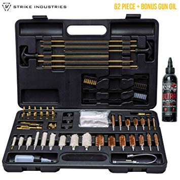 Strike Industries Ultimate Universal Gun Cleaning Kit with Antivenom Ultra Oil - Brass Jags - Slotted Tips - Rods - Brushes | LED Bore Light for Shooting Rifle Pistol Shotgun Tactical Portable Case