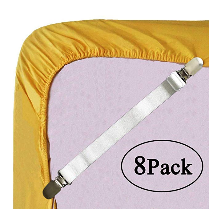 WSupikio 8pcs(2 Sets) Sheet Straps Fitted Sheet Band Adjustable Bed Corner Holder Elastic Fasteners Clips Grippers Mattress Pad Cover Suspenders