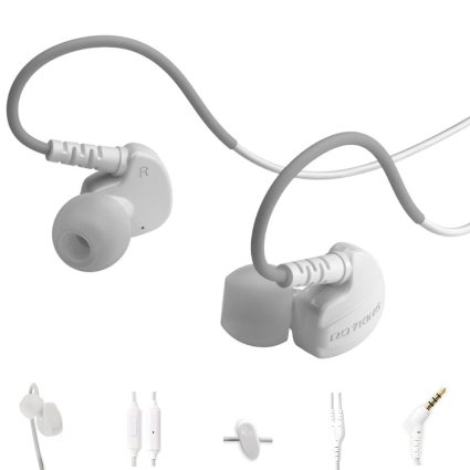 In Ear Sweatproof Sport Workout Headphones Bass Stereo Exercise Earpods With Remote and Mic Noise Sound Isolating Sports Earbuds for Running Gym Jogging Earphones for iPod iPhone Samsung HTC White