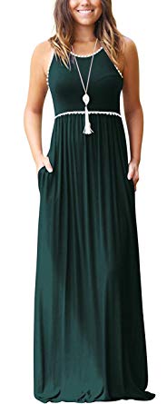 WEACZZY Women's Sleeveless Loose Plain Vacation Days Maxi Dresses Casual Long Dresses with Pockets