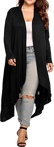 IN'VOLAND Women's Plus Size Cardigan Drape Open Lightweight Long Duster Casual Maxi Long Sleeve Cardigans