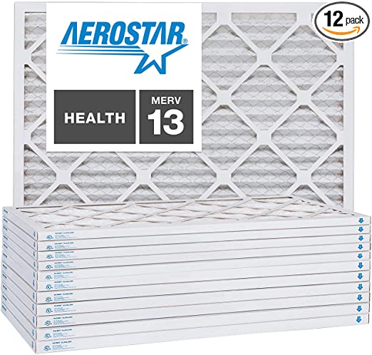 Aerostar 16 3/8x21 1/2x1 MERV 13 Pleated Air Filter, AC Furnace Air Filter, 12 Pack (Actual Size: 16 3/8" x 21 1/2" x 3/4")