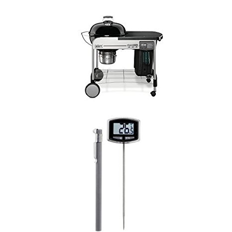 Weber 15501001 Performer Deluxe Charcoal Grill, 22-Inch, Black and Thermometer Bundle