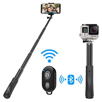 Moko Bluetooth Wireless Selfie Stick, Extendable Handheld Monopod with Remote, Adjustable Phone Holder for Apple iPhone X/8 plus/8/7/6, Samsung Galaxy S9 Plus/S9/S8/S7/Note, Gopro and More - Black