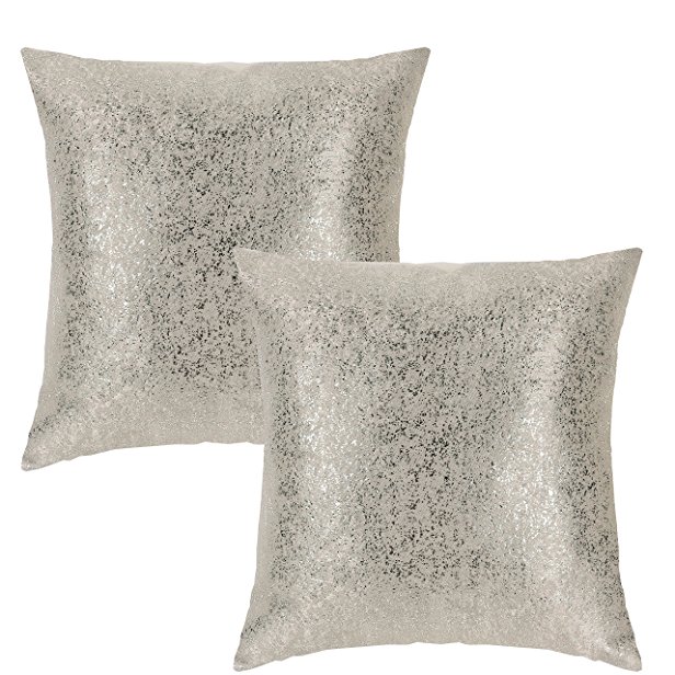 SUO AI TEXTILE Starry Sky Metallic Print Suede Thick Pillows Decorative Throw Pillowcase Square Cover for Home or Sofa (18 x 18 Inch, 2 Pack, Beige)