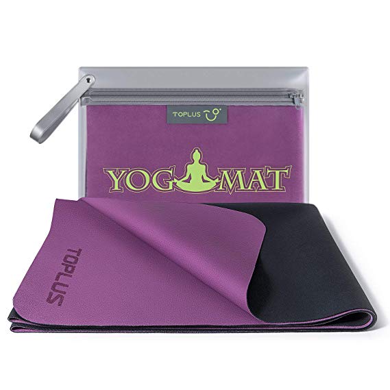 TOPLUS 1/16 Inch Travel Yoga Mat, Foldable Thin Hot Yoga Mat, Sweat Absorbent Anti Slip, High-Grade Natural Suede for Travel, Yoga and Pilates, Coming with Exquisite Carrying Bag