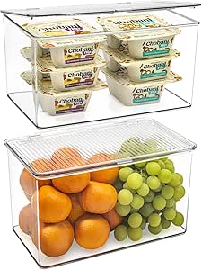 Sorbus Durable Plastic Storage Bins with Lids- Stackable Refrigerator Organizer Bins- MultiPurpose & Versatile- Lightweight Pantry Organizer- Perfect Cabinet Organizers and Storage for Kitchen- 2 Pack