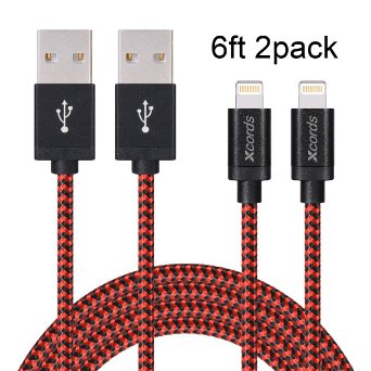 Xcords 2pcs 6FT Extra Long Nylon braided Charging Cable Data & Sync Charging Cord 8-Pin Lightning to USB Charger Cable for iPhone6,6s, 6 Plus,6s Plus, iPhone 5 5s 5c,SE, iPad Air, iPod Nano 7,iPod 5