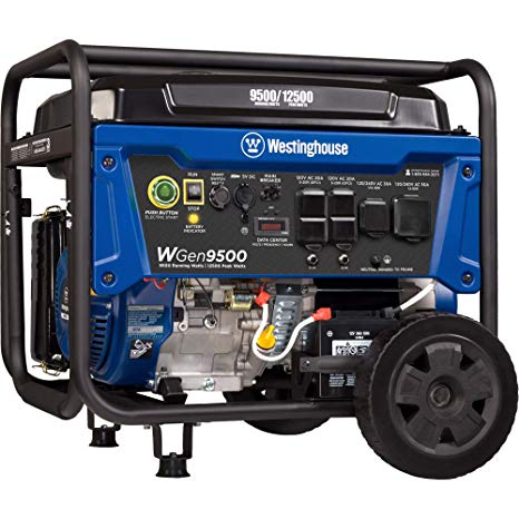 Westinghouse WGen9500 Heavy Duty Portable Generator - 9500 Rated Watts & 12500 Peak Watts - Gas Powered - Electric Start - Transfer Switch & RV Ready - CARB Compliant