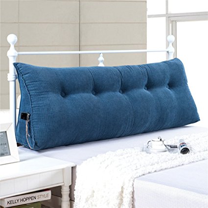 WOWMAX PP-Cotton Filled Triangular Wedge Pillow Positioning Support Reading Backrest Cushion for Sofa Bed Day Bed and Upholstered Headboard with Removable and Washable Cover Jean Blue 47x7.9x19inch