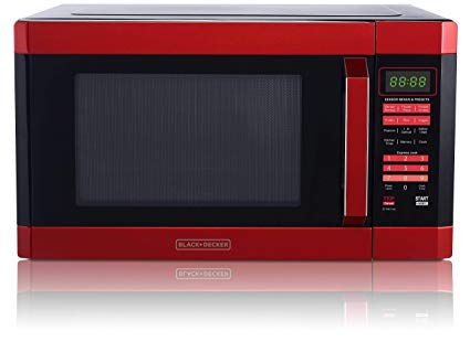 BLACK DECKER EM145AAK-P EEM145AAK-P 1.6 Cubic Foot 1100 Watt Stainless Steel Microwave with Smart Sensor, Time/Weight Defrost, Child Safety Lock, Cu.Ft Red