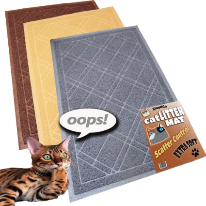iPrimo ® XL Size Cat Litter Mat. Stylish Plaid Design Cat Litter Mat - Prevents Cat Litter Scatter. StepNGo Design. Extra Soft, Catches Cat Litter, Easy Clean, Large Size!