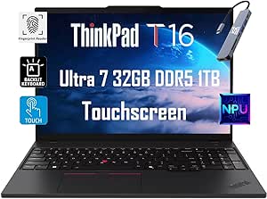 Lenovo ThinkPad T16 Gen 3 Business Laptop (16" FHD  Touchscreen, Intel Ultra 7 155U (&gt;i7-13700H)), 32GB DDR5 RAM, 1TB SSD, 5MP Webcam, 2xThunderbolt 4, Backlit, IST Hub, 2024 AI PC, Win 11 Pro