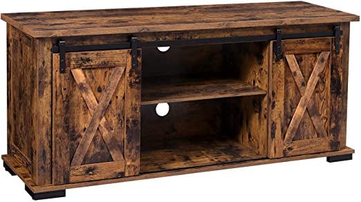 VASAGLE TV Cabinet with Sliding Barn Doors, TV Stand for 60-Inch TVs, Rustic Entertainment Center Console with Storage, Adjustable Shelf and Feet, for Living Room, Rustic Brown ULTV56BX